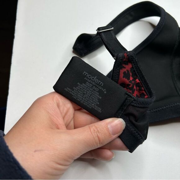 Modern movement cheetah animal print unlined wireless Black and Red Lace Bra 34D - Picture 5 of 7